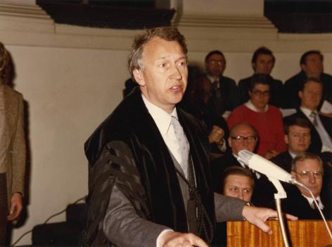 Dies Natalis 1980: laudatio door prof. Marcel Storme (Collectie Universiteitsarchief, © R. Masson) 