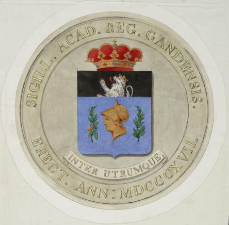 Ontwerp van Liévin Armand Marie De Bast voor zegel van de Gentse universiteit (© Nationaal Archief Den Haag).