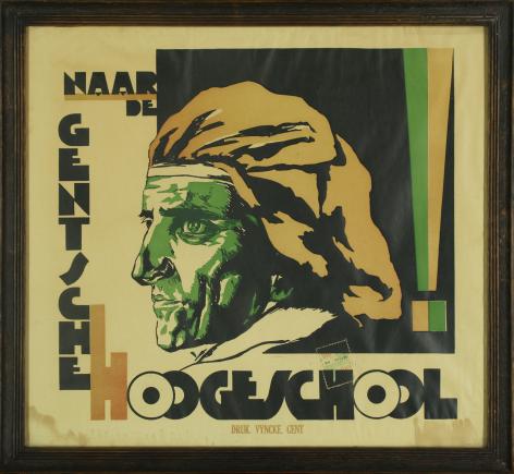 En nu naar Gent! Affiche ter promotie van de vernderlandste universiteit van Gent in 1930 (Collectie AMVC Letterenhuis)