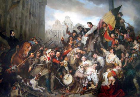 Tafereel van de Septemberdagen van 1830 op de Grote Markt te Brussel, geschilderd door Gustaaf Wappers in 1835 (Collectie KMSKB, Brussel).