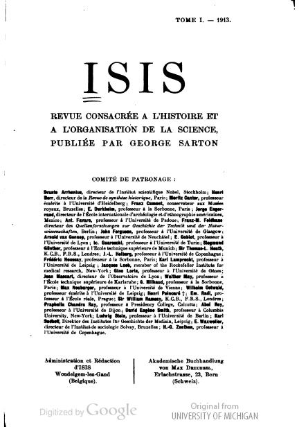 Voorblad van het eerste nummer van het tijdschrift 'Isis',1913 (Collectie Univer