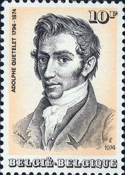 Postzegel met afbeelding van statisticus en alumnus Adolphe Quételet (Collectie Universiteitsarchief Gent).