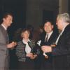 V.l.n.r. prins Filip, Elze Bruyninx, Jean Bourgeois en rector Leon De Meyer op de tentoonstelling 'Tussen Kunst en Kennis' bij het 175-jarig bestaan van de Universiteit Gent in 1992 (foto Hilde Christiaens, collectie Universiteitsarchief Gent, FA_084_027)