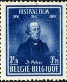 Postzegel met afbeelding Joseph Plateau naar aanleiding van het Festival Film in juni 1947 (Collectie Universiteitsarchief Gent).